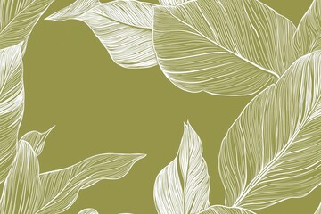 Padrão contínuo (seamless pattern) de folhas estilizadas em tons de verde com linhas delicadas em branco, criado com IA generativa.