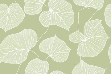 Padrão contínuo (seamless pattern) de folhas estilizadas em tons de verde com linhas delicadas em branco, criado com IA generativa.