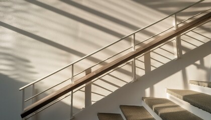 계단 난간을 따라 길게 늘어지는 그림자