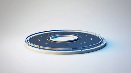 Futuristic ring-shaped highway with guardrails and lane markings creating a surreal and modern transportation concept  
