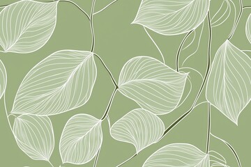 Padrão contínuo (seamless pattern) de folhas estilizadas em tons de verde com linhas delicadas em branco, criado com IA generativa.