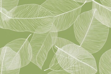 Obraz premium Padrão contínuo (seamless pattern) de folhas estilizadas em tons de verde com linhas delicadas em branco, criado com IA generativa.