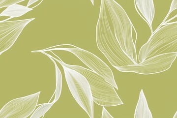 Padrão contínuo (seamless pattern) de folhas estilizadas em tons de verde com linhas delicadas em branco, criado com IA generativa.