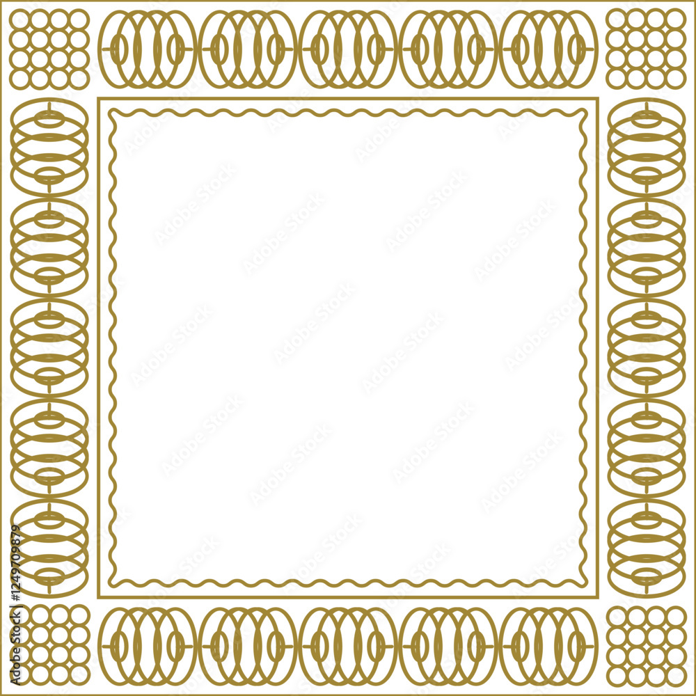 Poster square golden frame with geometric pattern and additional wavy outline. version 4. vector illustrati