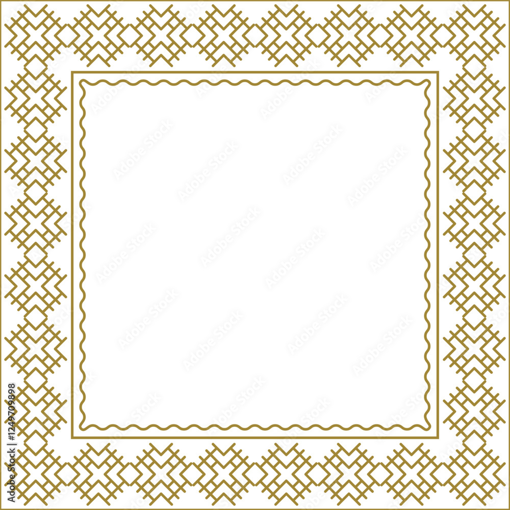 Aufkleber square golden frame with geometric pattern and additional wavy outline. version 2. vector illustrati