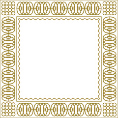 Square golden frame with geometric pattern and additional wavy outline. Version 4. Vector illustration