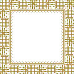 Square golden frame with geometric pattern and additional wavy outline. Vector illustration