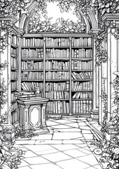 Fototapeta premium Enchanted Library Coloring Page