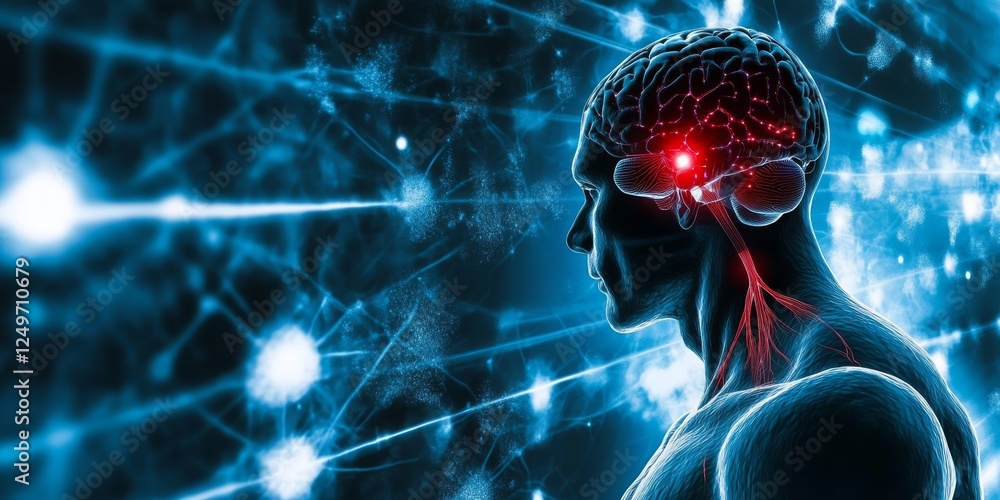 Poster this visual features a cuttingedge, digital depiction of the human brain, illustrating the intricate
