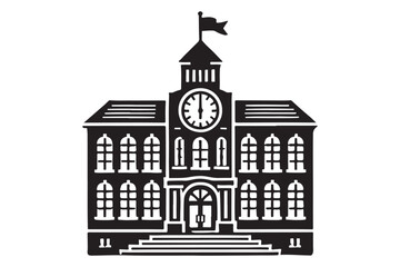 Fototapeta premium School building with clock and flag flat icon