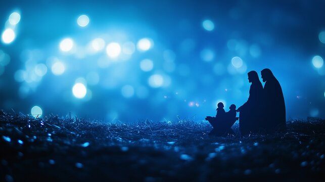 Manger scene with a baby jesus and mary. Digital illustration of a nativity scene in the holy place of bethlehem. A baby jesus and his family celebrate christmas. A nativity lifestyle scene featuring.