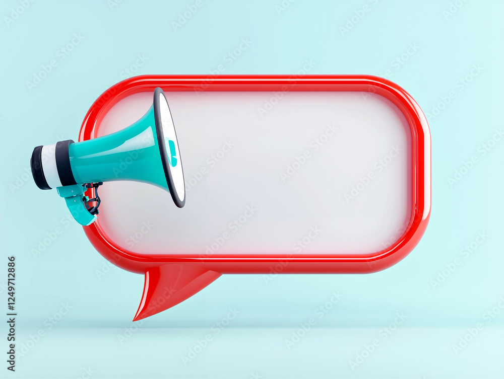 Poster megaphone with speech bubble on blue background conveying message and communication
