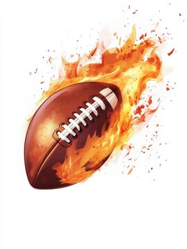american footbal lball with bright flame flying on white background illustration