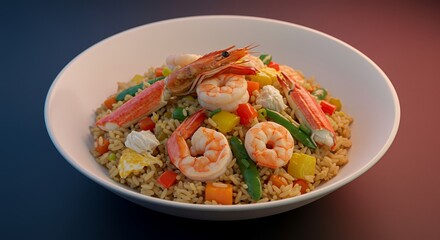 Shrimp Fried Rice Dish with Crab Legs and Vegetables