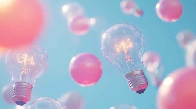 Launching light bulb on blue sky background. Startup and launch. concept. 3D Rendering
