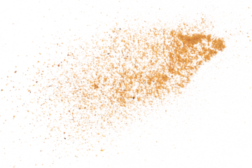 Ground, milled nutmeg powder flying isolated on white, clipping path