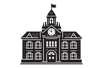 Fototapeta premium School building with clock and flag flat icon