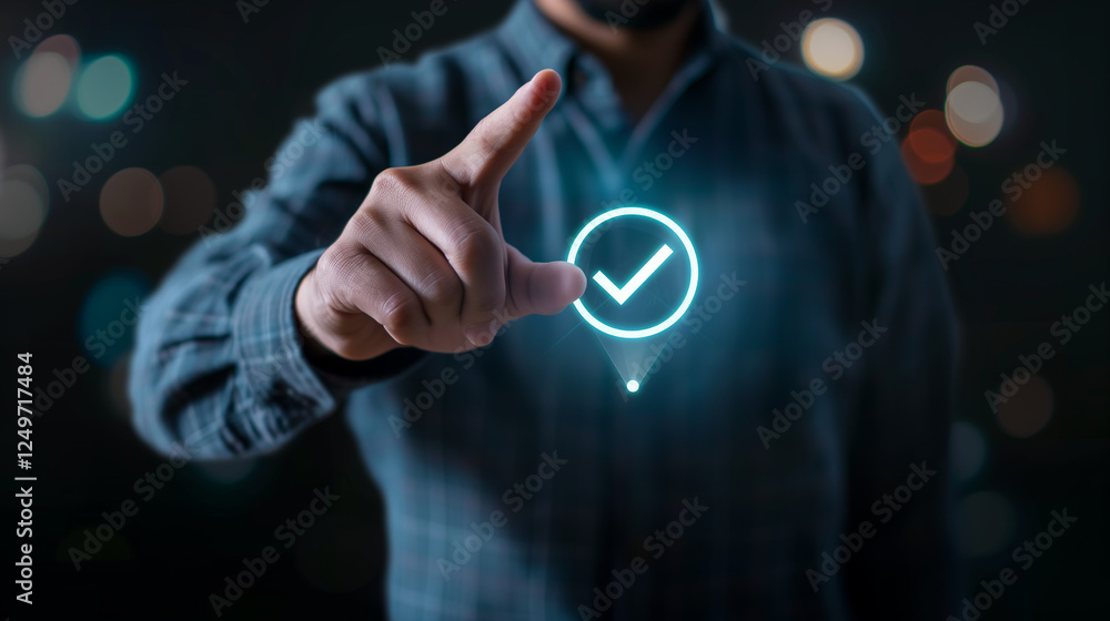 Poster man interacting with futuristic digital interface
