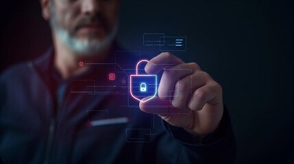 Man engaging with digital security interface