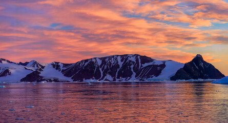 Icebergs of Antartica during sunset