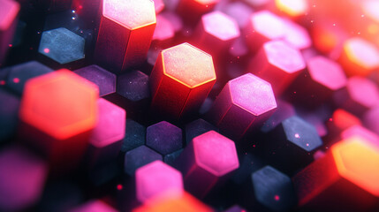 A dynamic neon-themed background featuring glowing triangles and hexagonal patterns. The modern bright tone evokes energy and movement, with blurred empty space on the side for caption placement