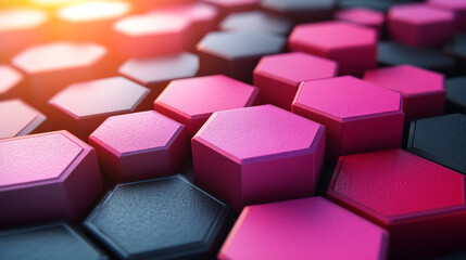 A dynamic neon-themed background featuring glowing triangles and hexagonal patterns. The modern bright tone evokes energy and movement, with blurred empty space on the side for caption placement