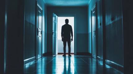 Mysterious Corridor Silhouette - Person Standing in the Gloom