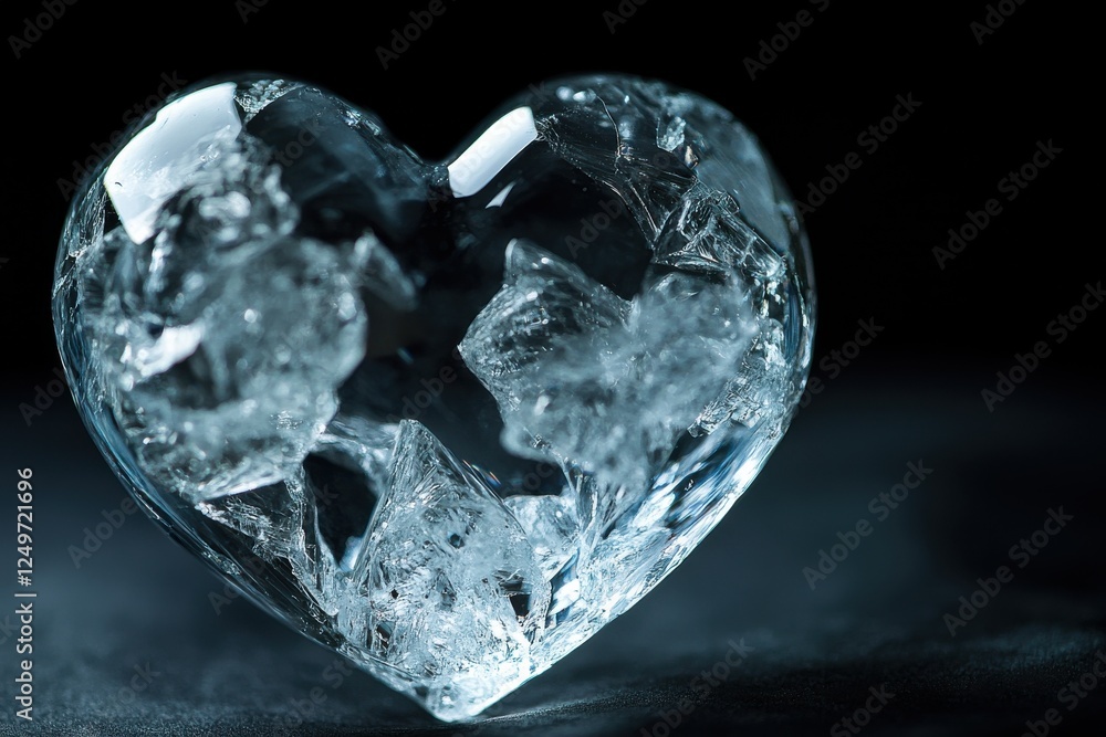 Aufkleber crystal heart shape illuminated against a dark background showcases intricate jagged edges and refle