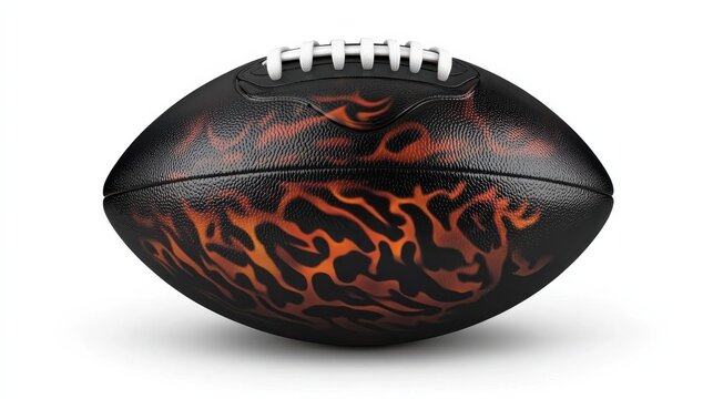 american footbal lball with bright flame flying on white background