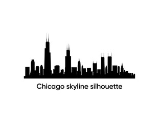 Chicago city skyline silhouette. Black and white silhouette of Chicago city, USA. buildings and landmarks Vector