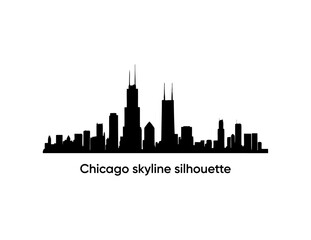 Chicago city skyline silhouette. Black and white silhouette of Chicago city, USA. buildings and landmarks Vector