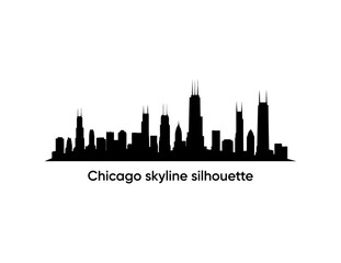Chicago city skyline silhouette. Black and white silhouette of Chicago city, USA. buildings and landmarks Vector