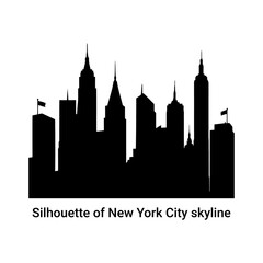 USA New York City skyline silhouette with famous buildings and landmarks in black and white Background