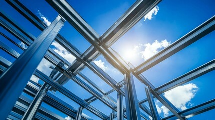 Steel Building Framework Against a Vivid Blue Sky
