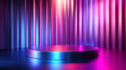 Neon Stage Podium Display: Vibrant Colors and Geometric Design