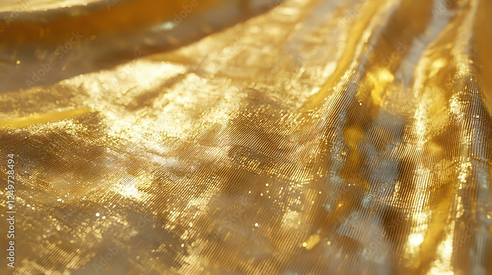 Poster luxurious golden fabric with shimmering metallic texture and soft folds creating an elegant abstract