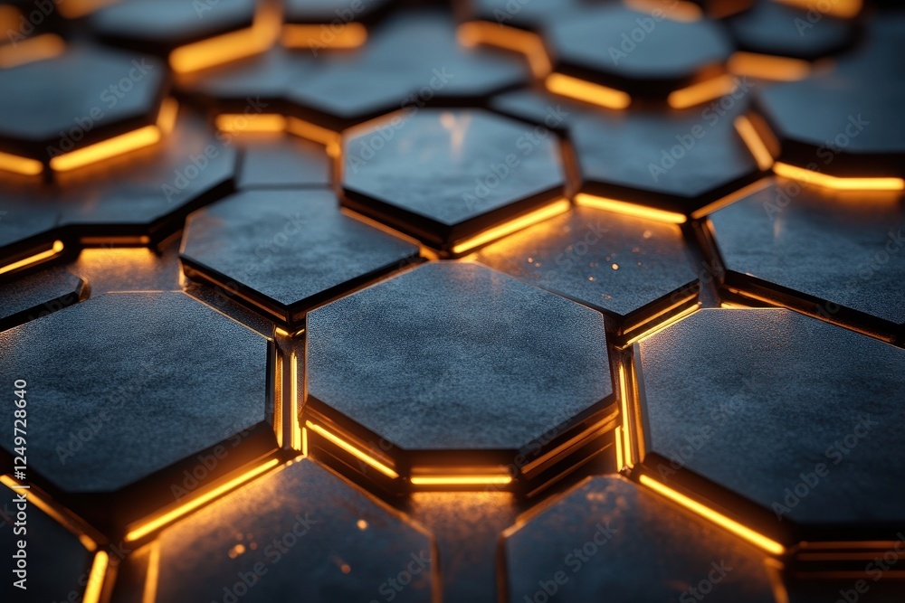 Aufkleber a close-up of hexagonal tiles with glowing edges, creating a futuristic look.
