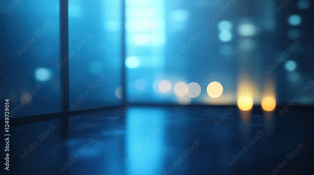 Poster creative glowing blue business interface on blurry background with empty mock up place. human resour