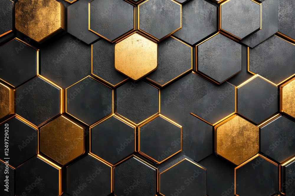 Poster a textured wall featuring hexagonal patterns in black and gold.