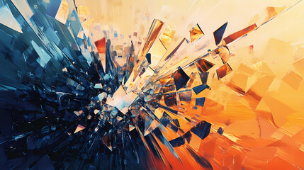 Naklejka premium A shattered mirror reflects fragmented light, creating a mosaic of sharp edges and obscured reflections. Shattered Reflections. Illustration