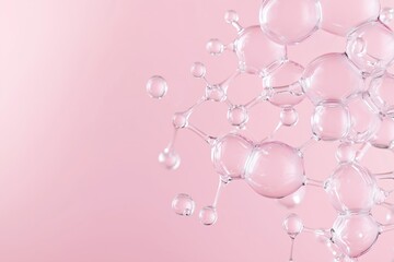 Molecular Structure on Pink: Abstract image of a complex molecule model against a soft pink background, featuring translucent spheres connected by bonds.  The image evokes a sense of science.