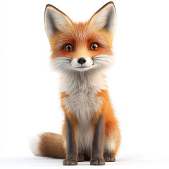 3d icon of cute red fox isolated on white background.