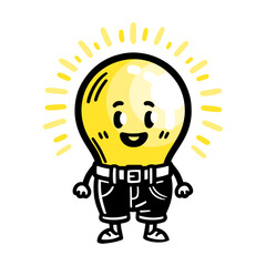 cute light bulb character wearing pants, funny illustration
