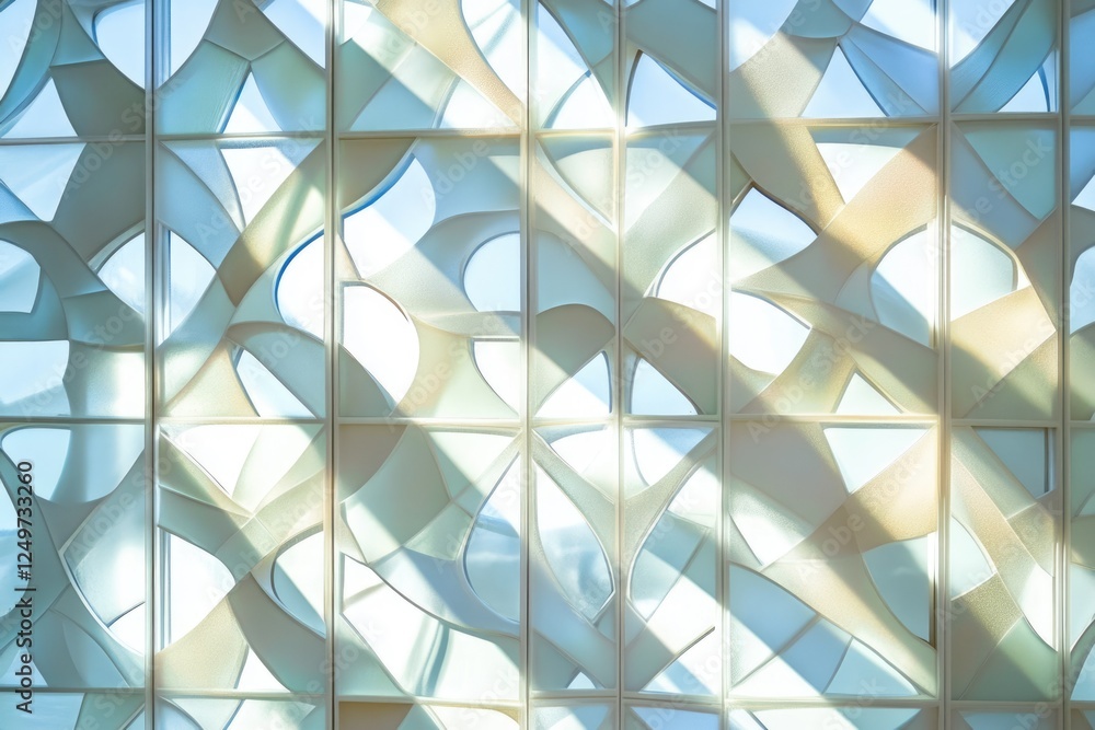 Poster abstract light patterns cast through a modern glass partition, creating a beautiful interplay of lig