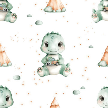 Fototapeta adorable dinosaur seamless pattern 