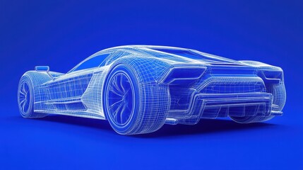 Naklejka premium A futuristic wireframe of a car concept on a blue background.