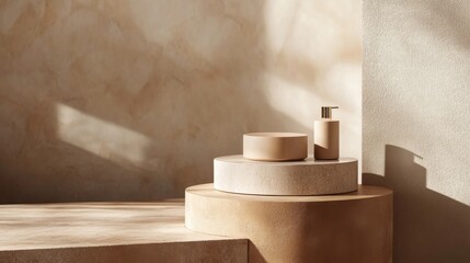 Beige Bathroom Display with Modern Vessels