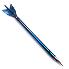 Blue metal arrow with tapered tail isolated on white background.