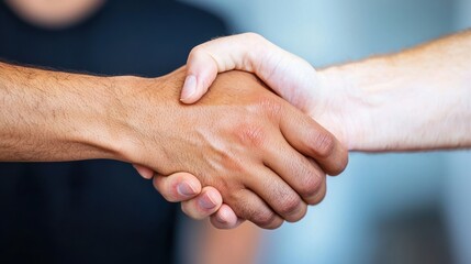 Fototapeta premium Close Up Of Diverse Hands Shaking In A Gesture Of Agreement And Partnership