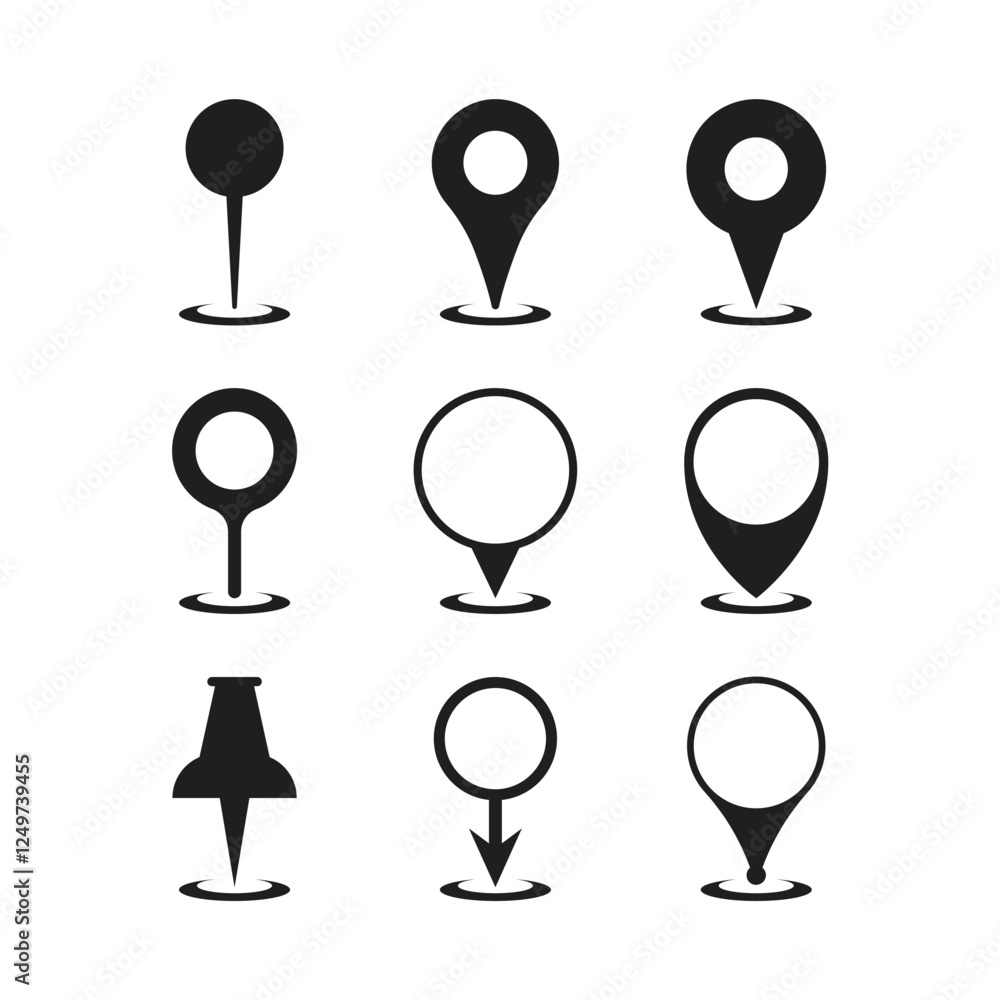 Poster map pin or map pointer icon set vector design.
